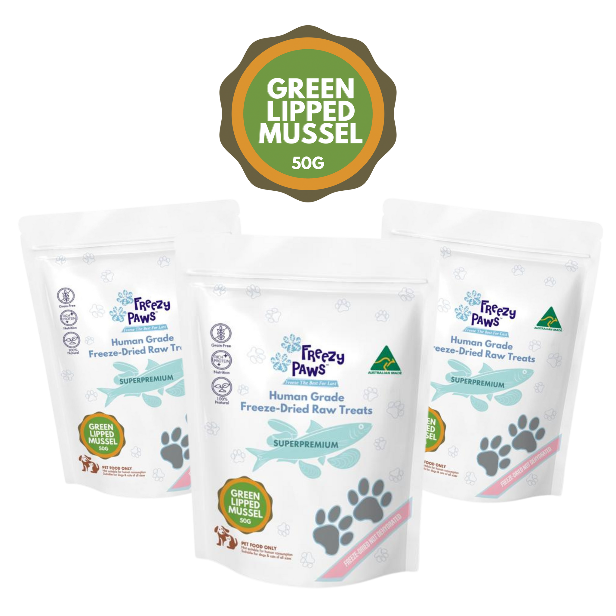 FP Freeze-Dried Raw Green Lipped Mussels Treats Bulk Buy 150g (50g x 3)