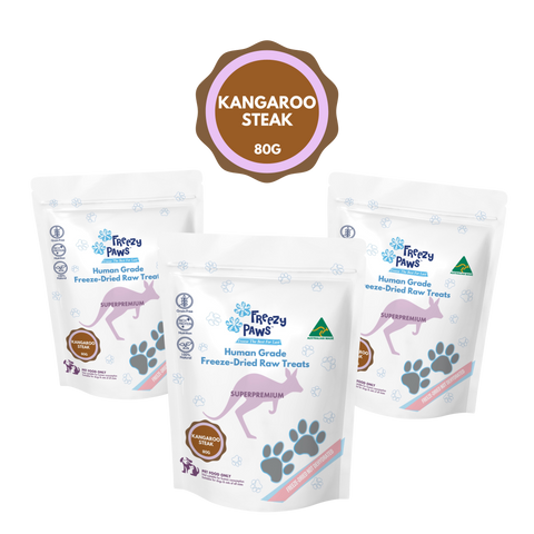 FP Freeze-Dried Raw Kangaroo Steak Treats 80g x 3 Bags (Bulk Buy 240g)