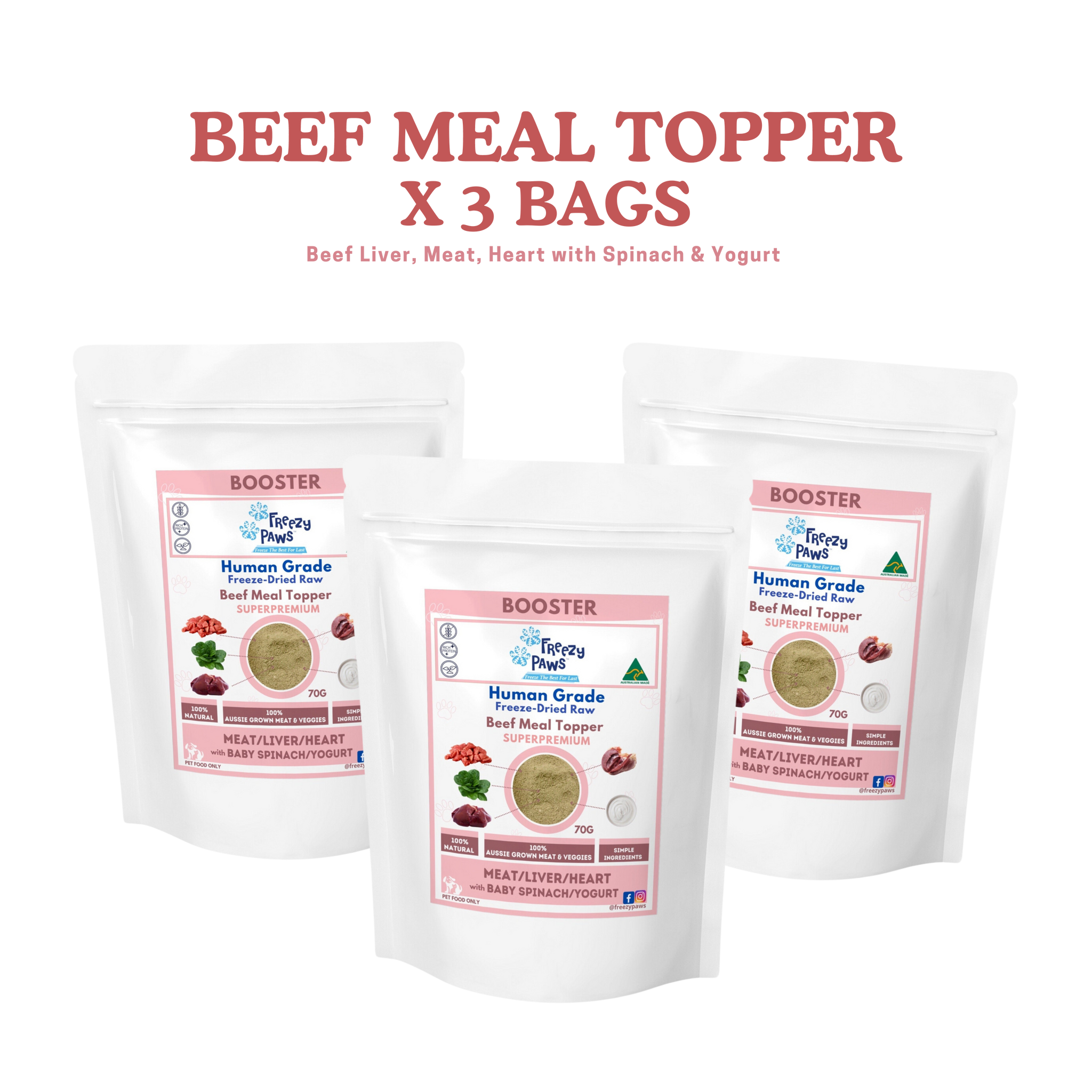 FP Human Grade Freeze-Dried Beef Meal Topper (80g) x 3 Bags (Bulk Buy 240g)