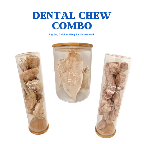 Dental Chew Combo - Freezy Paws Human Grade Freeze-Dried Raw Treats (Chicken Wing(100g) + Pig Ear (5pcs)+ Chicken Neck(100g)