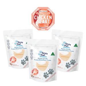 FP Freeze-Dried Raw Salmon Coated Chicken Heart Treats 100g x 3 bags (Bulk Buy 300g)