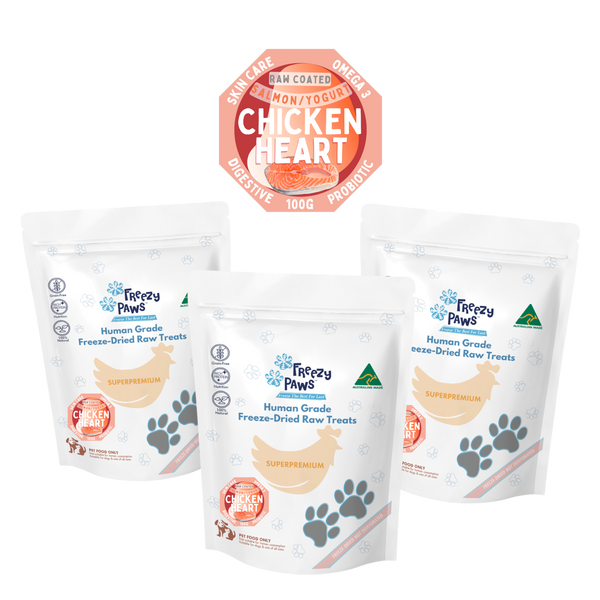 FP Freeze-Dried Raw Salmon Coated Chicken Heart Treats 100g x 3 bags (Bulk Buy 300g)