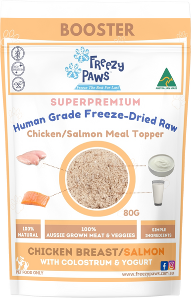 FP - Human Grade Freeze-Dried Raw Meal Topper: Chicken, Salmon w/Colostrum & Yogurt Mix (80g)