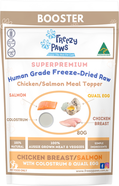 FP - Human Grade Freeze-Dried Raw Meal Topper: Chicken, Salmon w/Colostrum & Yogurt Mix (80g)